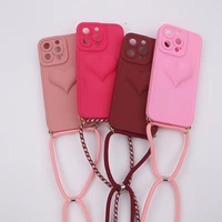 matte cute 3d love heart phone case for iphone 13 pro max 11promax 12 coque slim fit soft silicone back cover with lanyard