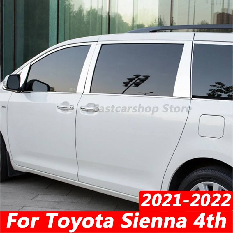 Фото Для Toyota Sienna XL 2022 2021 Автомобильная нержавеющая сталь средняя центральная колонка для поликарбоната оконная отделка B C столбик Хромовая накл... №1