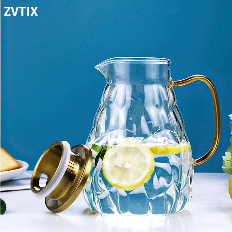 

Large Kettle Water Glass Jar Teapot1.9l Cold Bottle Cup Bamboo Lid Flower Coffee Household Kitchen Items Stainless Steel Jug New
