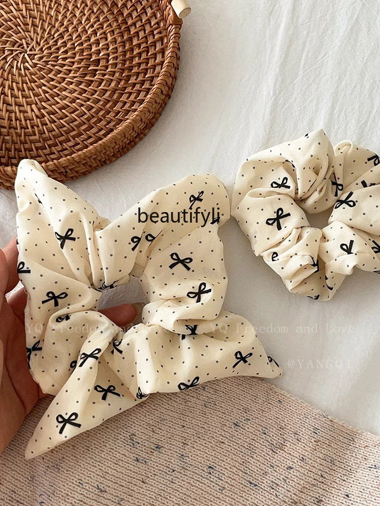 Квадратный шарф в горошек с черным бантом Корейском стиле повязка для волос