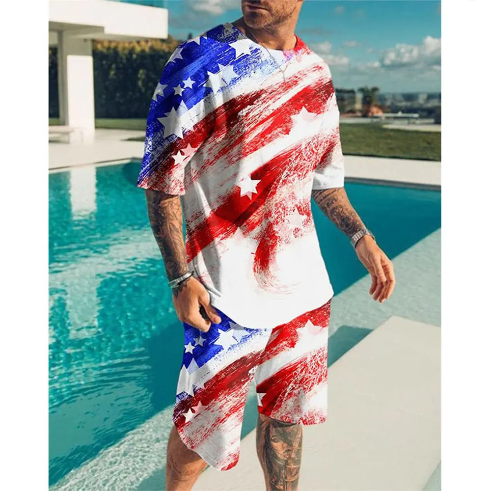 Summer Suits for Men Sets Causal Short Sleeve Tshirt Beach Shorts Sportswear Man O-neck T-shirt 2-piece Tracksuits Clothing