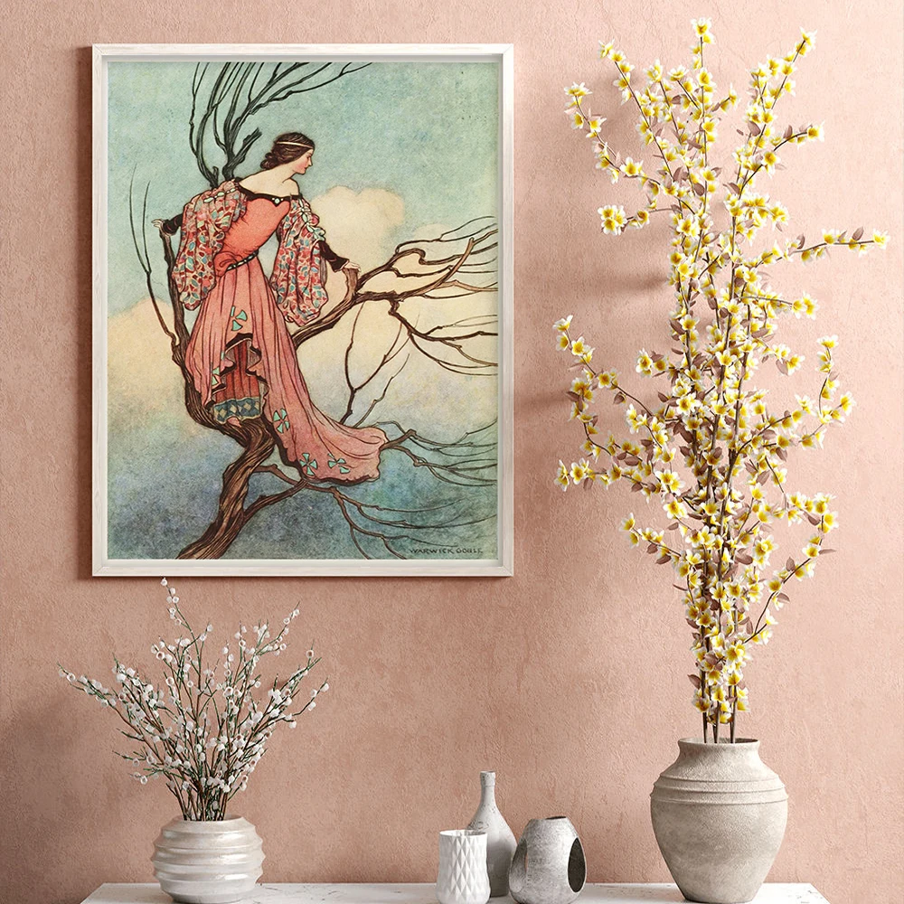 

Vintage illustration Warwick Goble - The princess in the tree Poster Wall Art Print Picture Canvas Painting Room Home Decor