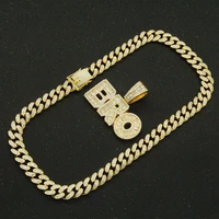 iced out cuban chains bling diamond letter bro rhinestone pendants mens necklaces gold chains hip hop charm gold jewelry for men