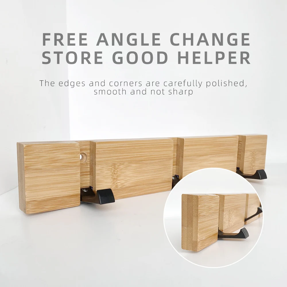 Бамбуковая деревянная полка складные металлические крючки настенные двери