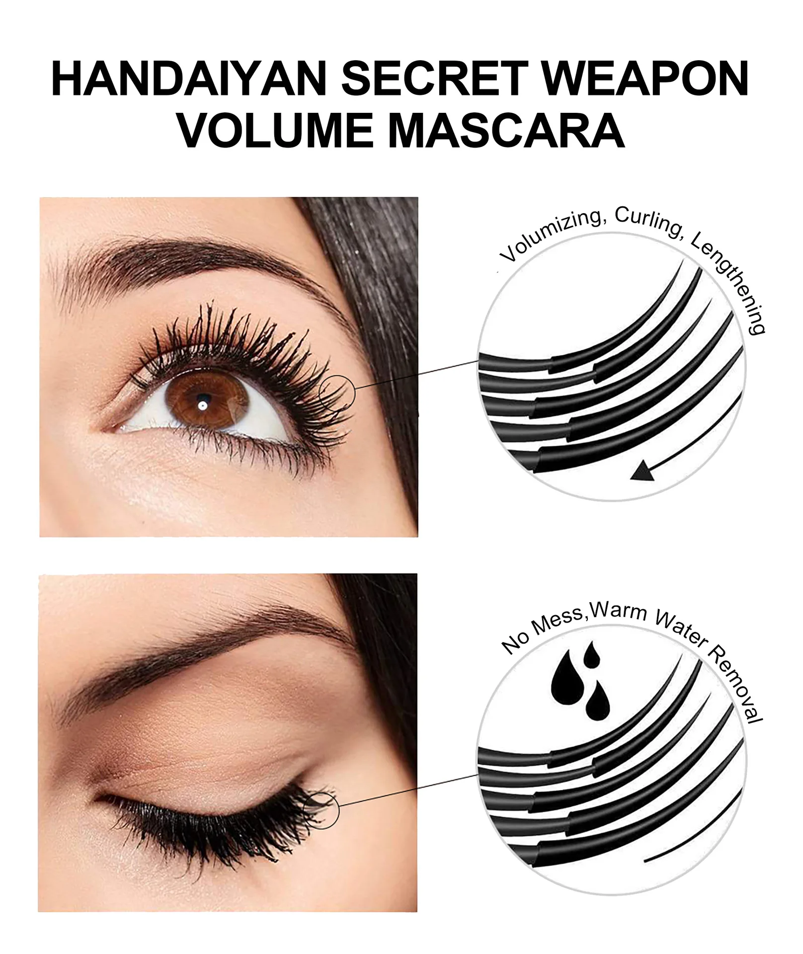 Удлиняющая густая вьющаяся тушь для ресниц 24 часа Стойкая не выцветающая