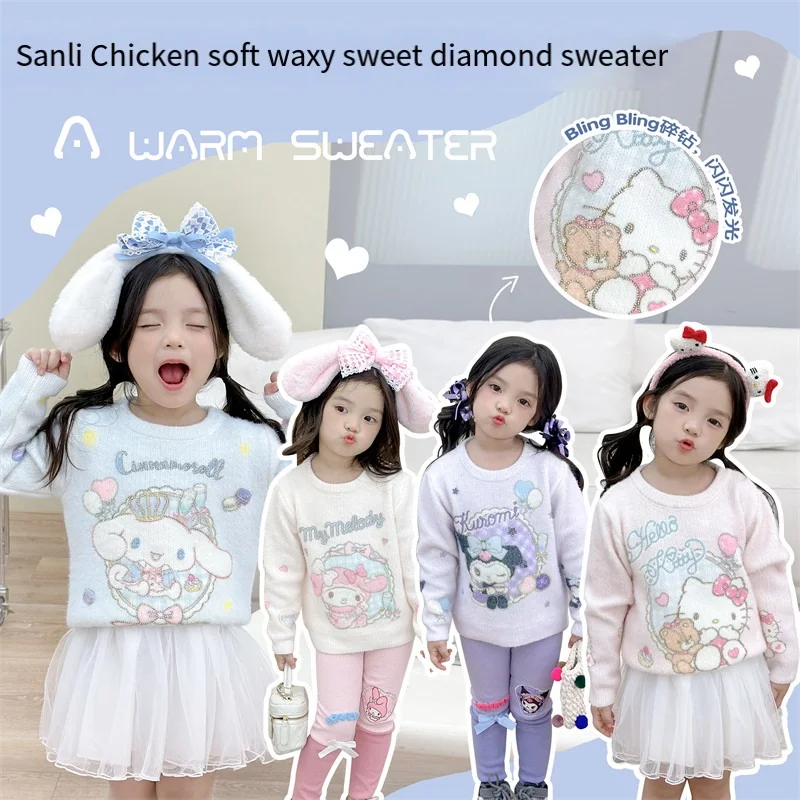 

Милый детский свитер с аниме Sanrioed My Melody Kuromi, котята, топы с длинными рукавами для девочек с мультипликационным изображением кошки, милая осенне-зимняя новая детская одежда