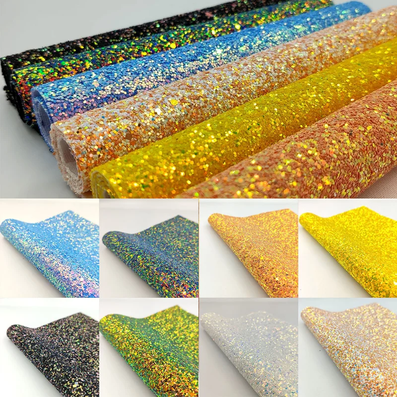 

Chunky Glitter Sequin Fabric Iridescent PU Faux Leather Sweing Fabric Bow Earring Decor DIY Handmade Craft Material Sheets Roll