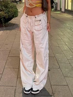 multiple pockets white cargo pants women adjustable low waist wide leg baggy jeans oversized casual retro iamhotty bottoms