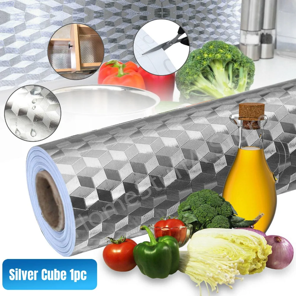 

60*500cm Kitchen Wall Stove Aluminum Foil Oil-proof Waterproof Stickers Anti-fouling High-temperature Self-adhesive Wall Sticker