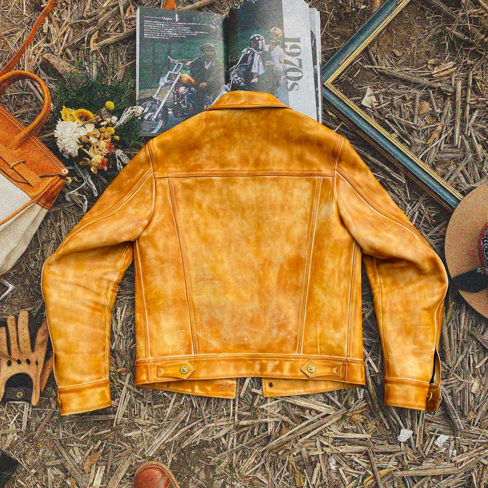 Мужская Тонкая винтажная куртка из воловьей кожи растительного дубления |