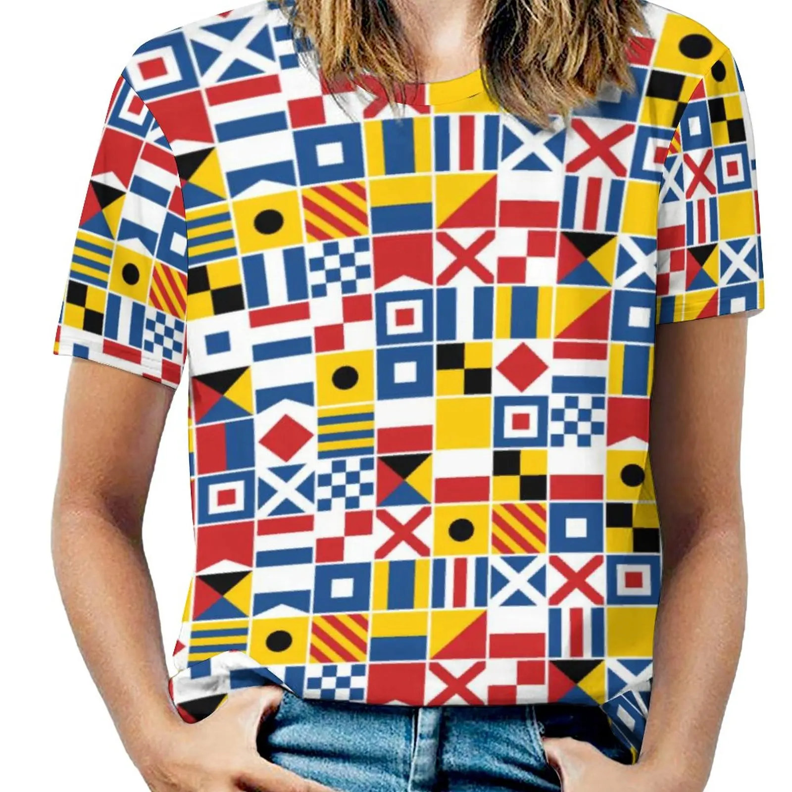 

Футболки с морским сигналом, уличная одежда с красочными флажками, футболка с короткими рукавами, Милая футболка, летние топы, подарок на де...