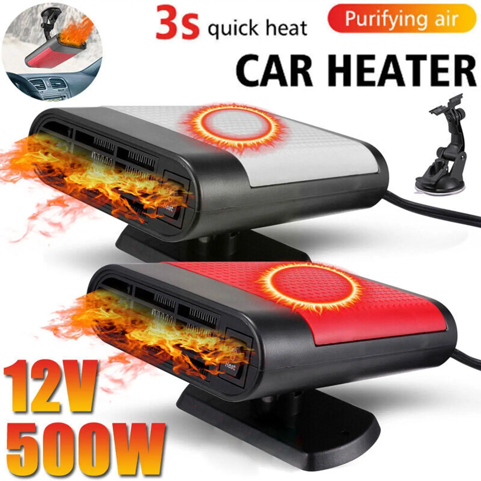 

12V Car Heater Electric Heating Fan Portable Electric Dryer Windshield Defogging Demister Defroster For Car Home S3Y8