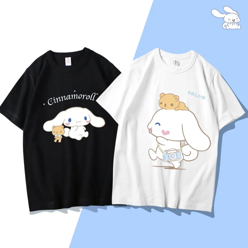 

Kawaii Sanrioed Short Sleeve Clothes Cinnamoroll My Melody Hellokittys T-Shirt Cute Pure Cotton Short Sleeve Couple Outfit Gift
