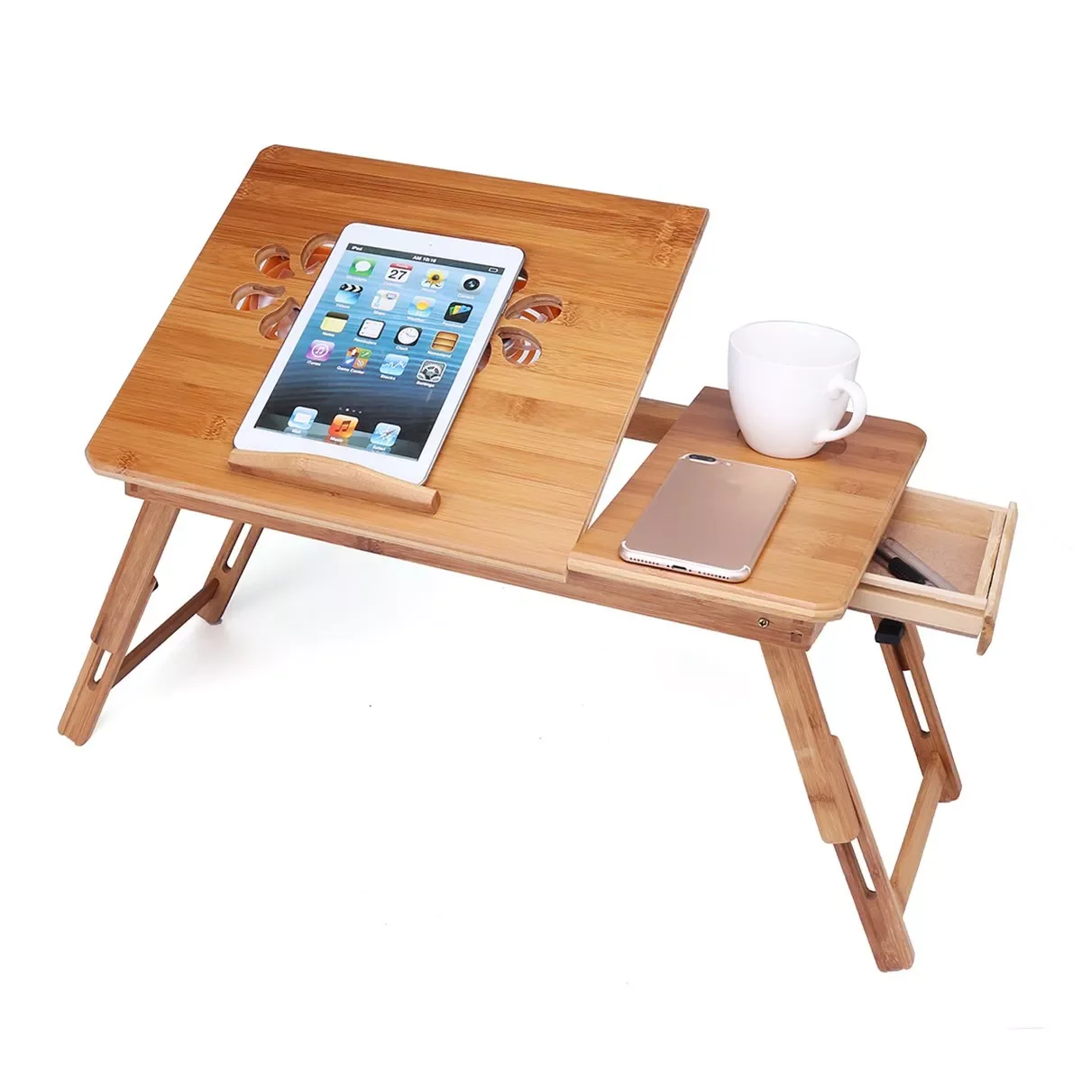 

Portable Computer Stand Adjustable Laptop Desk Notebook Lapdesk Folding Bed Table Stand Tray Studying Bamboo USB Fan Table