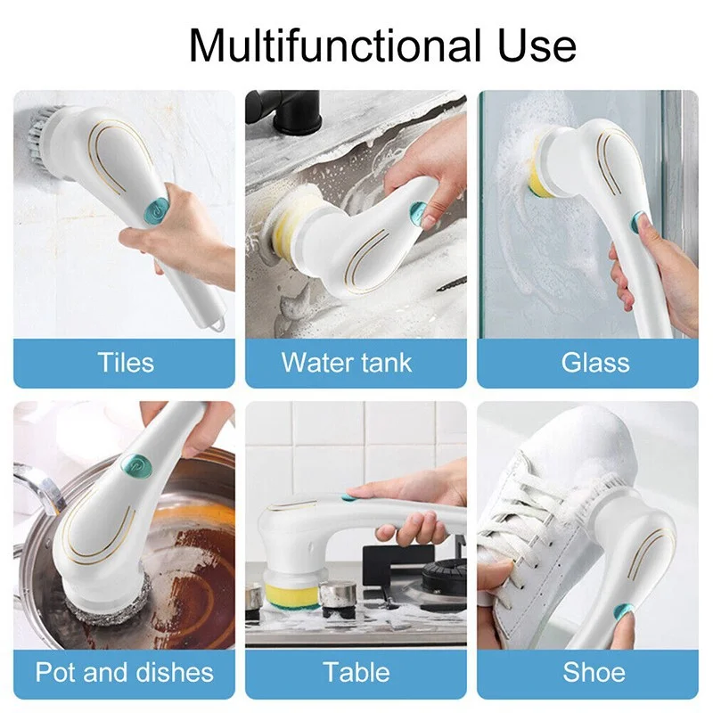 

5in1 Multifunctional Electric Cleaning Brush Shoes Dishwashing Brushes USB Rechargeable Waterproof Bathroom Kitchen Cleaner Tool