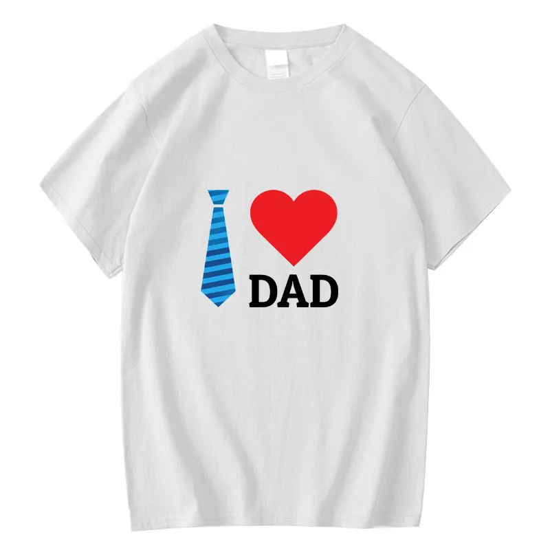 

Мужская и женская футболка высокого качества из 100% хлопка с принтом I Love Dad, модные футболки с короткими рукавами, топы с круглым вырезом, Муж...