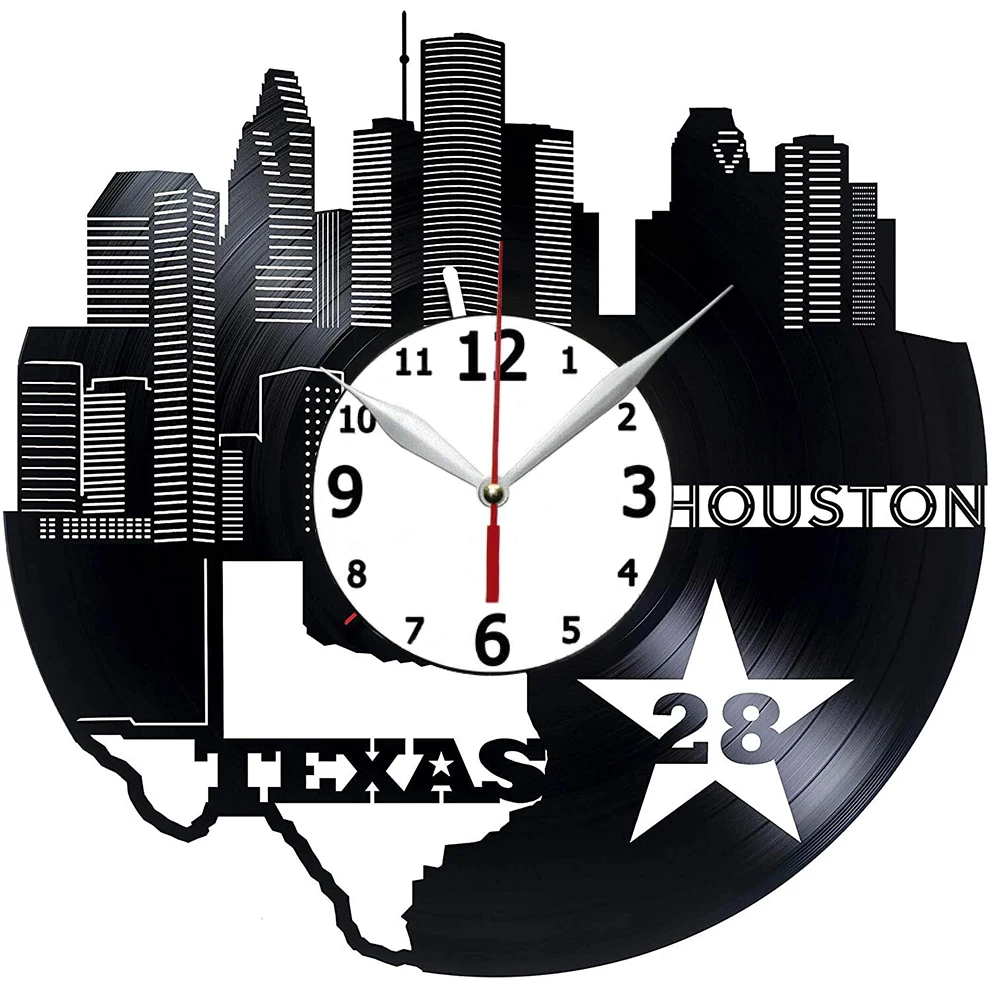 

Houston City - Wall Clock Made of Vinyl Record - Original Decor - Unique Design - Incredible Gift Idea