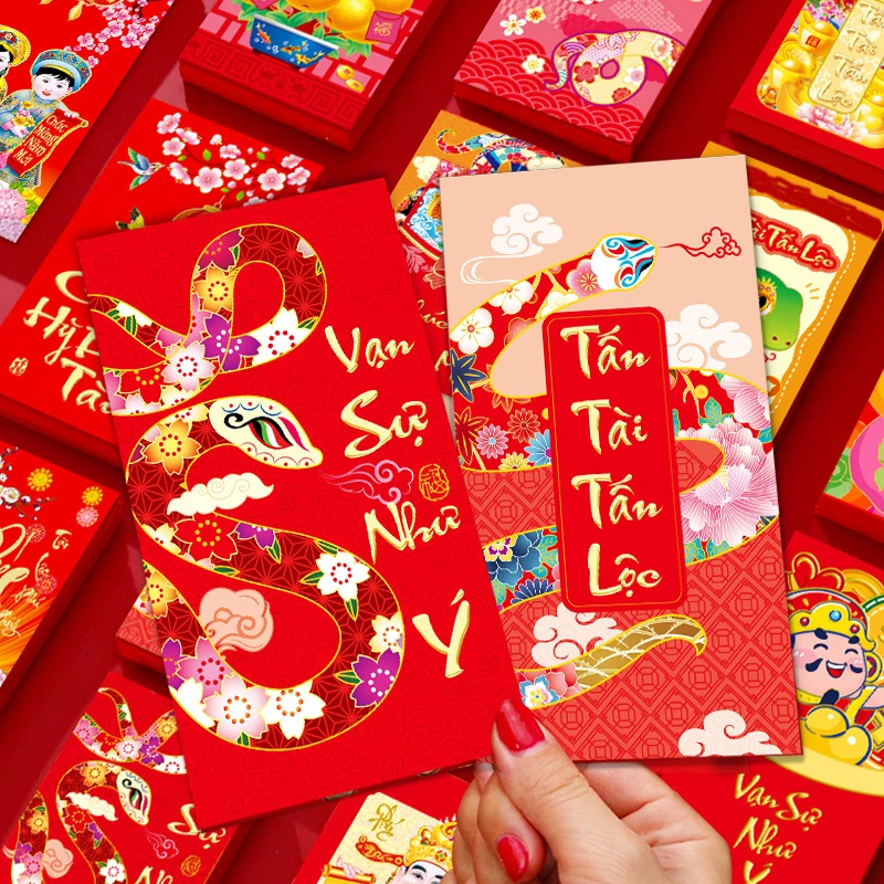 6Pcs Creative Vietnamese Red Envelopes 2025 New Year Pocket Money Packing Bag Hongbao Spring Festival Packets Decoration