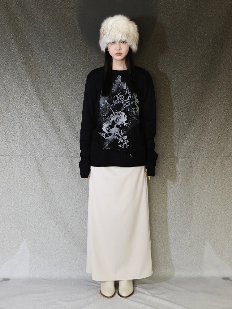 Y2k Эстетические винтажные свободные свитера с принтом ангела повседневные