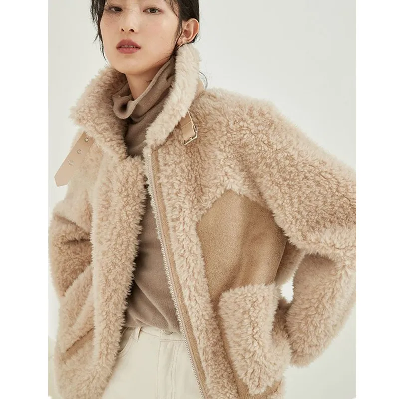 Sheep Sheared Coat Women's Autumn And Winter Short Fur Coat Small Stand Collar Lamb Wool Granular Fur Coat Thick Loose Tops