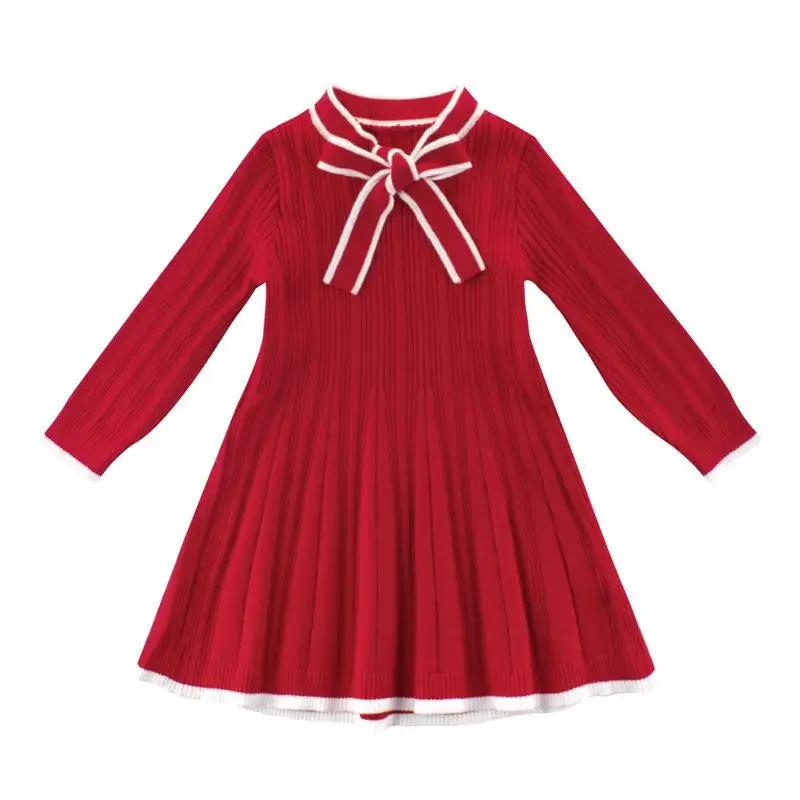 

Spring Children Clothing Baby Girl Long Sleeve Knit Sweater Dress Red Princess Party Dresses Outwear