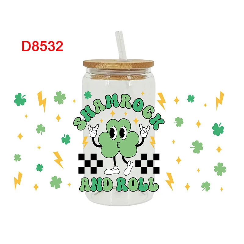 Зеленые листья UV DTF оберточная переводная наклейка для 16 фотоэлементов печать