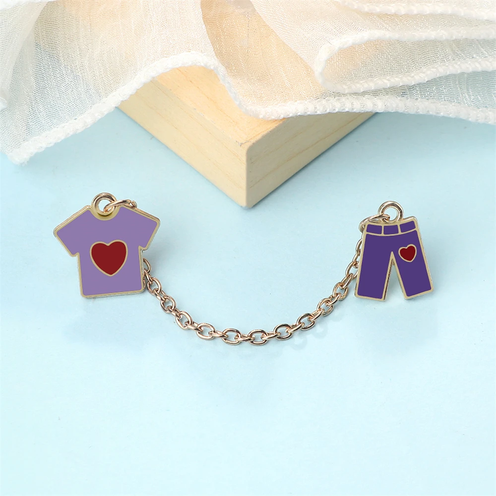 Забавная фиолетовая футболка и броши для брюк милый мультяшный сплав