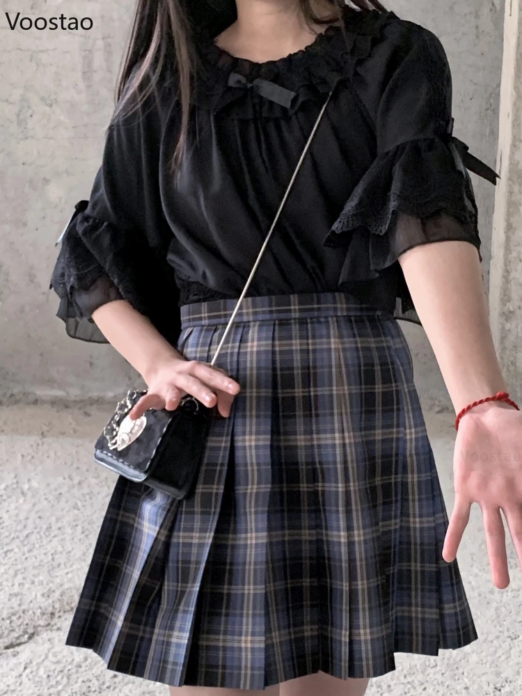 Японская Милая шифоновая блузка в стиле &quotЛолита&quot женские милые кружевные