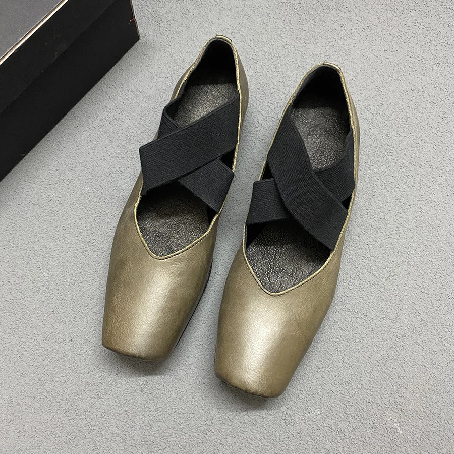 Женские кожаные туфли ручной работы Балетные Туфли Мэри Джейн с квадратным носом