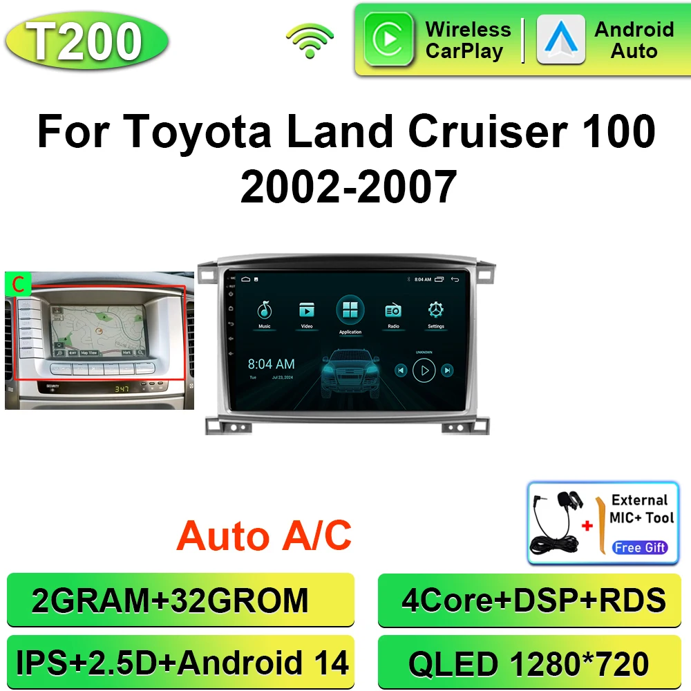 

Для Toyota LC100 Land Cruiser 100 LC 100 2002 2003-2007 Автомобильный радиоприемник Android GPS-навигация 2K Экран 8 ядер DSP Мультимедийный плеер