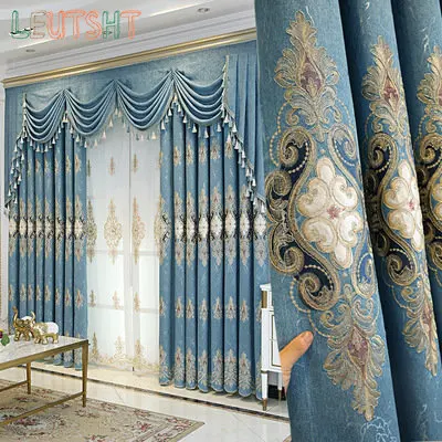 

European Style Curtains for Living Dining Room Bedroom Light Luxury Noble Lightning Tattoo Curtain Valance Embroidered Tulle