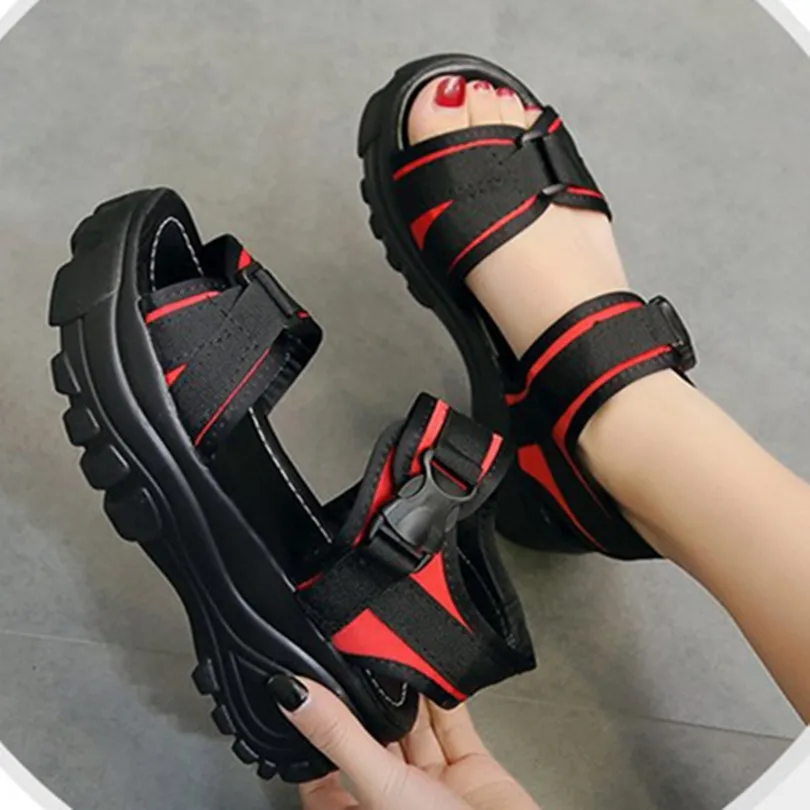 

2022 Womans Sandles Hook & Loop Casual Wedges 5cm High Heels Platform Ladies Sport Solid Student Summer Women Sandals Shoes