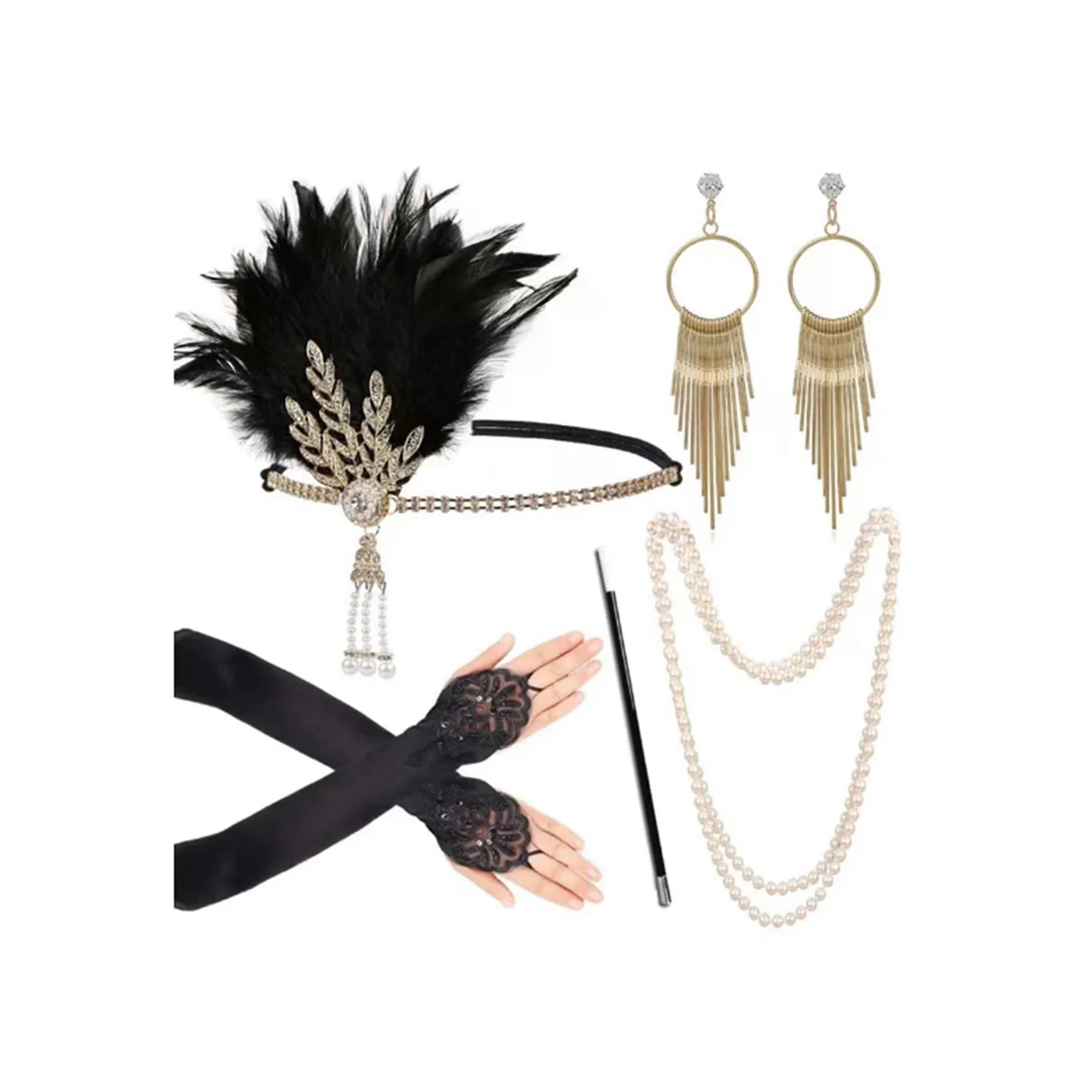 

Women's Accessories Gatsby Fancy Dress Accessories 20's Charleston Girl Costume 1920S Set Feather Jewellery