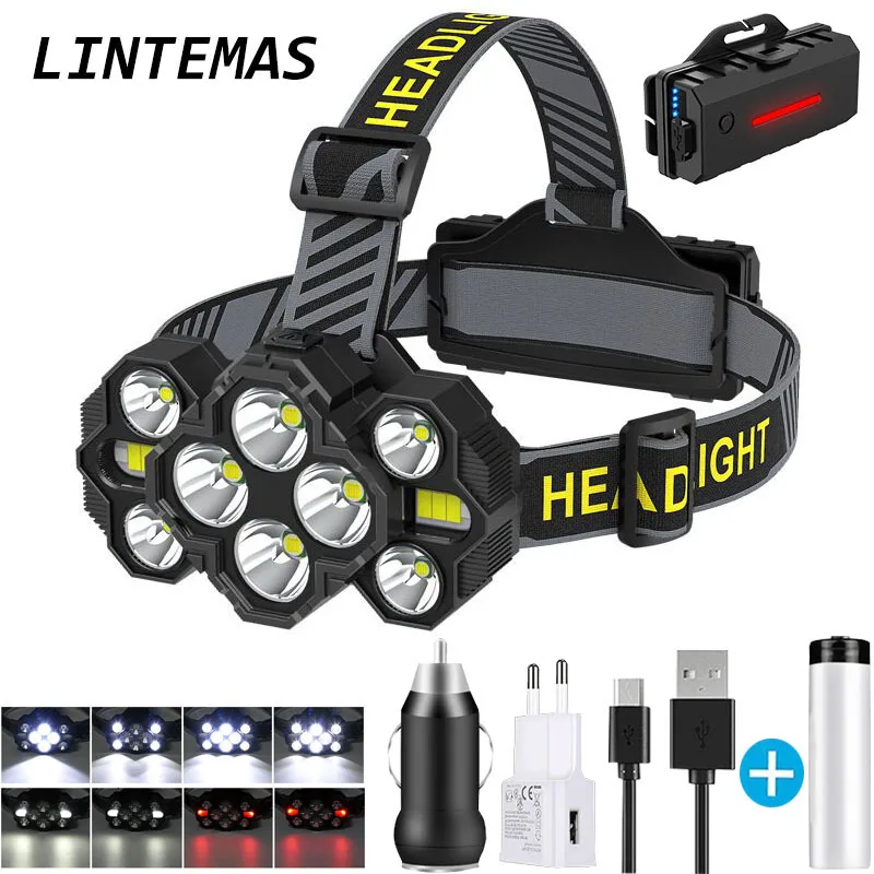 

10 LED Powerful Headlamp USB Rechargeable Large Area Lighting Headlights 8 Lighting Modes Camping Lantern Headlamp Fishing Lamp