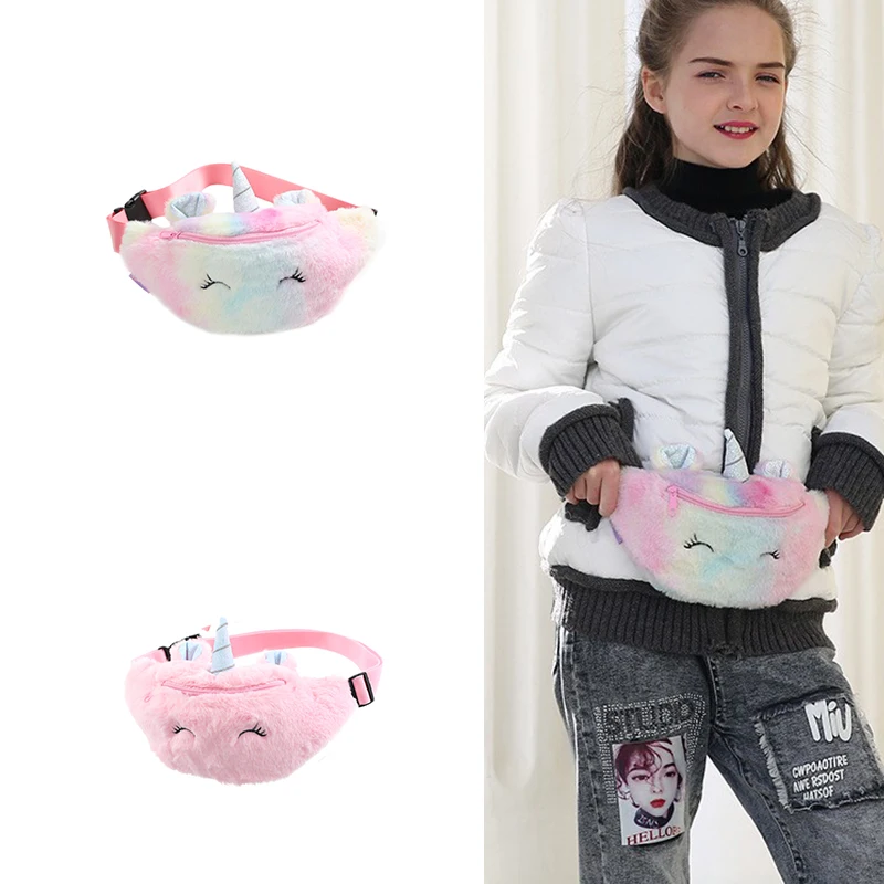 Fashion Girl Student Cute Bosom Bag Unicorn Children'S Plush Knapsack One Shoulder Unicorn Crossbody Bag Pouch Waist Bag