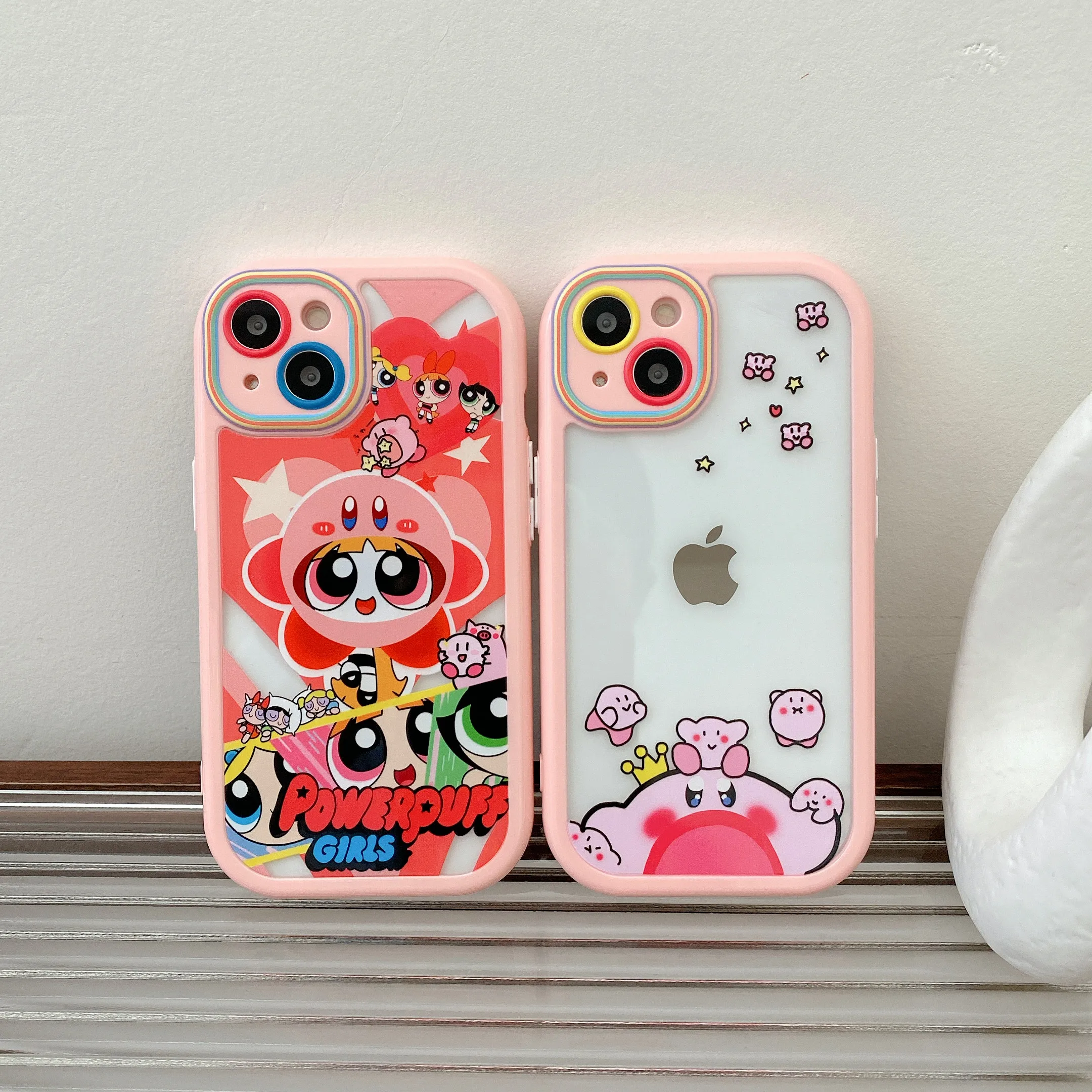 

Cute Cat pink Powerpuff Girls Kirby smiley Phone Case For Iphone 11 12 13 Pro Max X Xs Xr Soft Silicone Transparent Cover