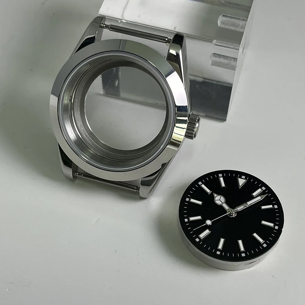 39 мм Гладкая полированная искусственная кожа сапфировый кристалл из нержавеющей