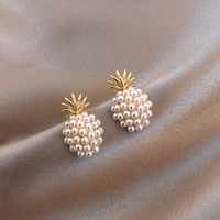 s925 silver pineapple pearl earrings french retro high sense earrings net red female new tide earrings silver needle