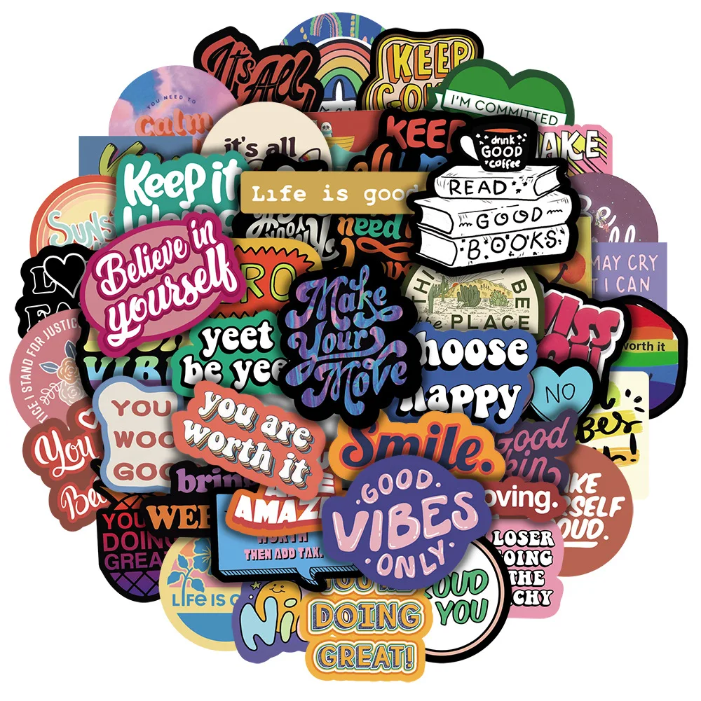 

50pcs English Inspirational Water Cup Suitcase Scooter Motorcycle Helmet Sticker
