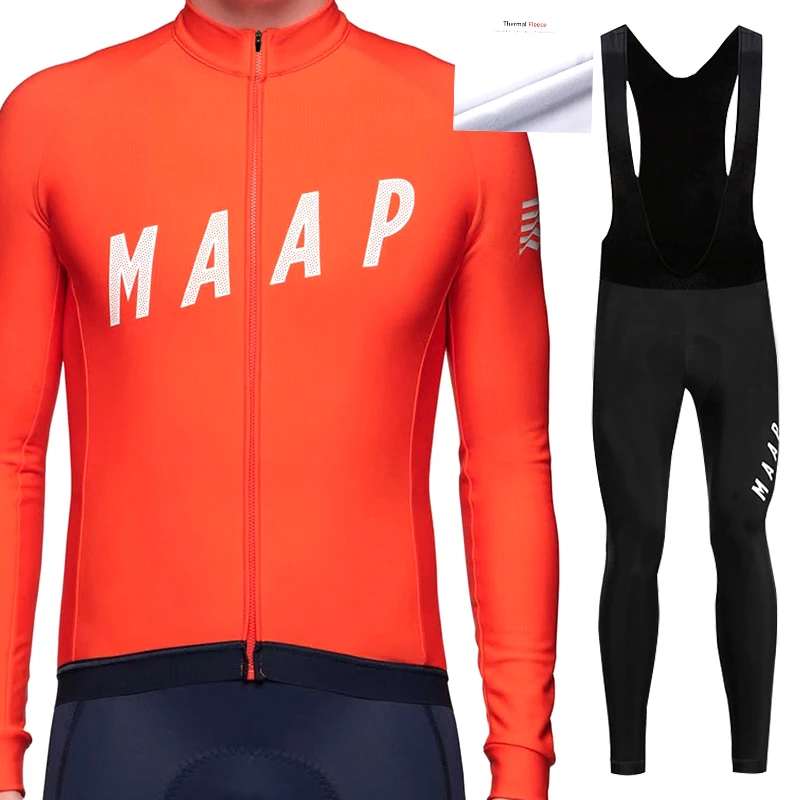 

Autumn And Winter MAAP Men's Top With Bib Pant 20D Suit Warm Velvet Road Cycling Team Sportswear Ropa Ciclismo Para Hombre