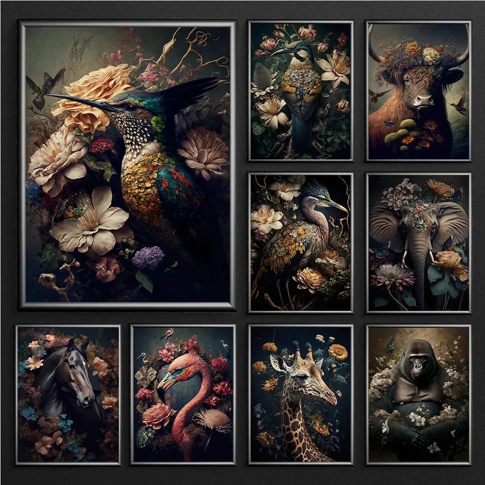 Современный холст с принтом в стиле фэнтези сова красочными цветами стильное