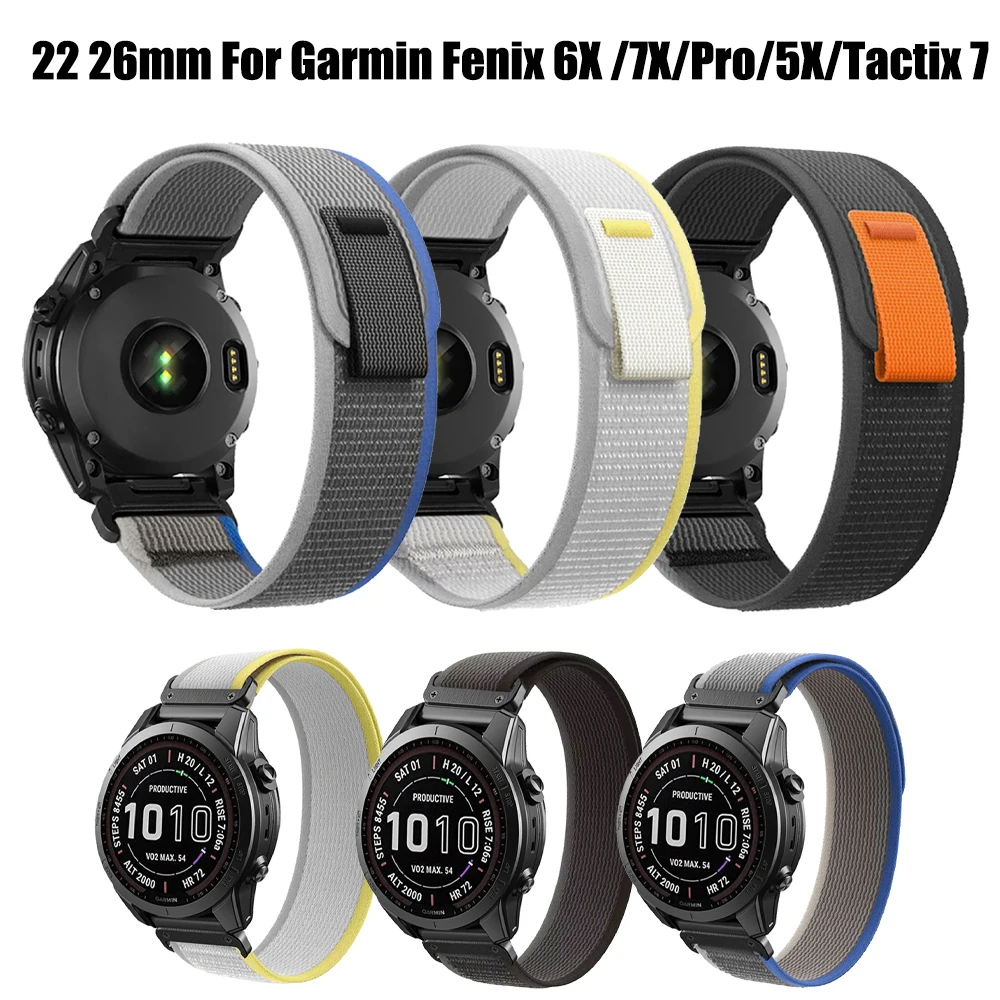 Ремешок нейлоновый для наручных часов Garmin Fenix 7X/7/Pro/6/6X Pro/5X/5X Plus/Tactical x 7 Pro 22/26 мм