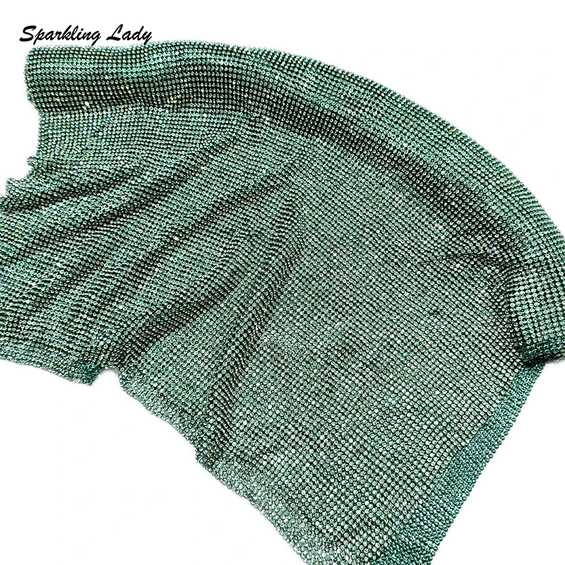 Блестящая металлическая ткань с кристаллами для сумок одежды блестящая зеленая