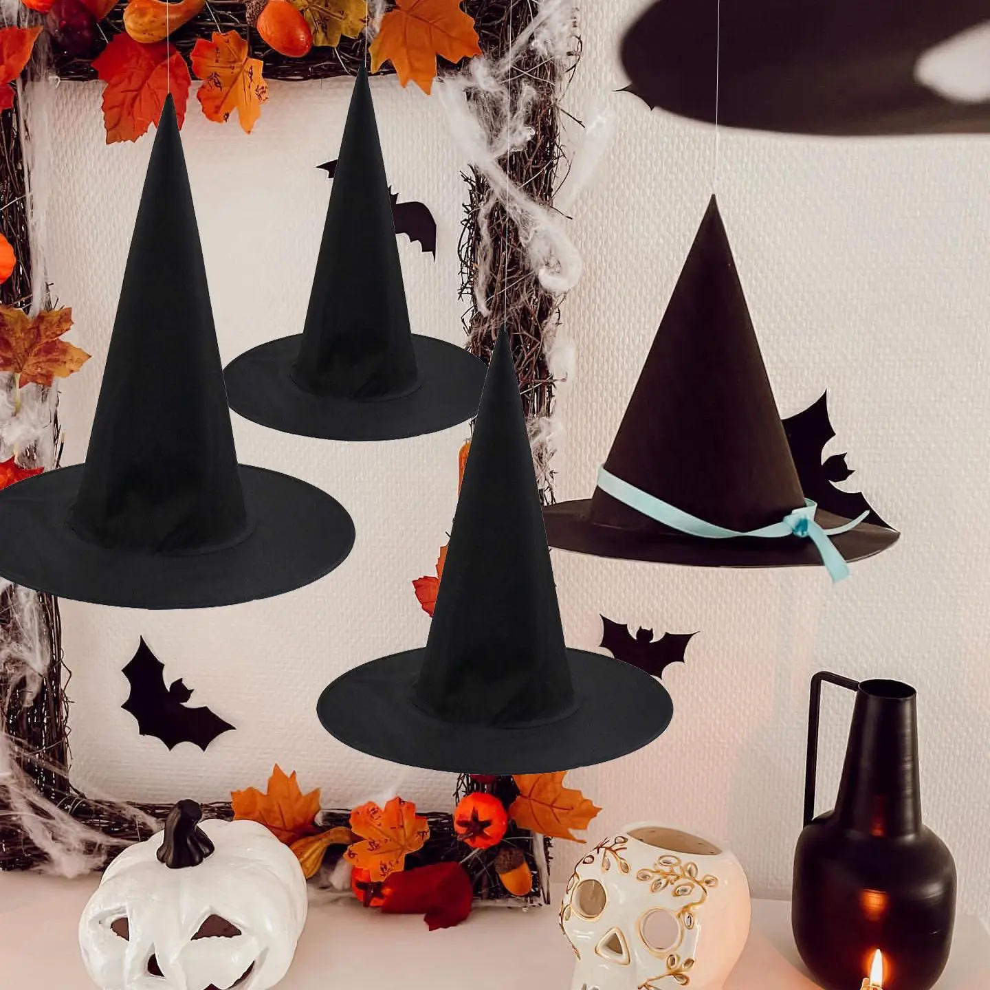 5Pcs Multi Size Halloween Witch Hat for Adults Kids Halloween Party Supply Cosplay Costume Decorations Black Wizard Caps