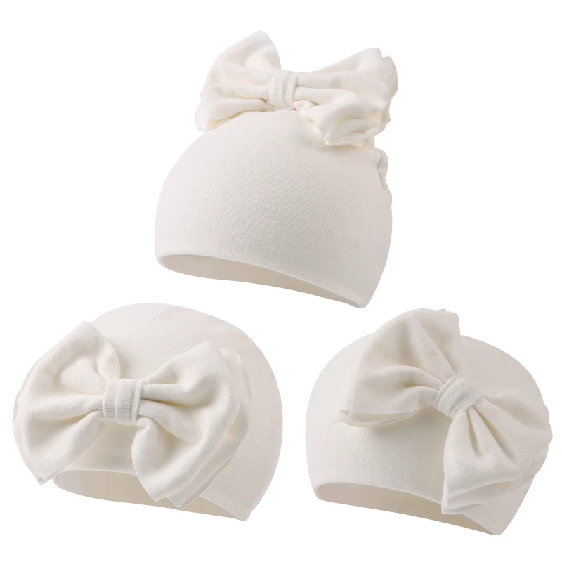 

Newborn Big Bow Cotton Indian Hat Spring Summer Soft Solid Beanie Girls Lovely Tire Cap Fit For 0-6 Months