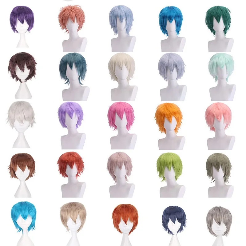 Дешевые мужские синтетические короткие пушистые волосы светильник-розовые