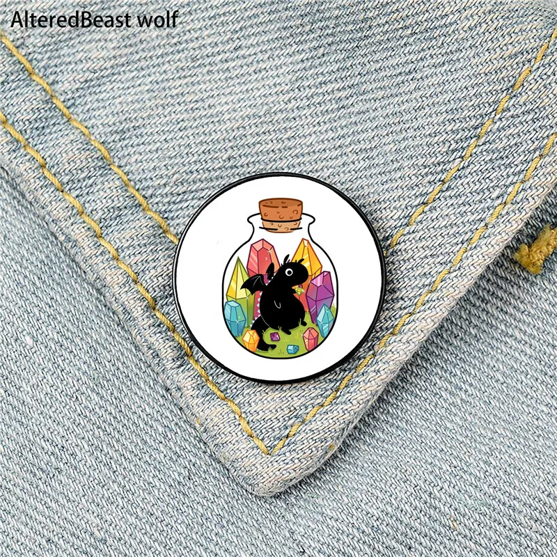 

Dragon in a Bottle Printed Pin Custom Funny Brooches Shirt Lapel Bag Cute Badge Cartoon enamel pins for Lover Girl Friends