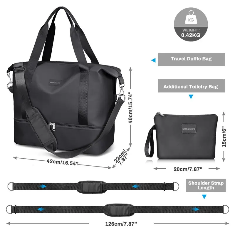 Large Capacity Travel Bags, Carry on Bag with Makeup Bag, Shoulder Strap and Shoe Pouch, Dry Wet Separated Design Duffel Bag Wee