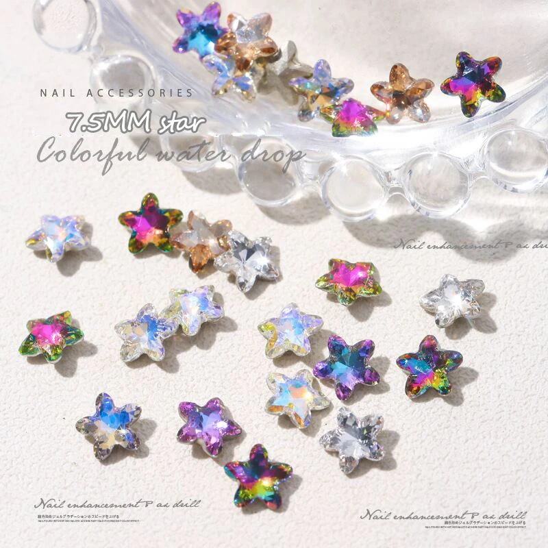 High Quality Glitter K9 Glass 7.5MM Star Pointback Nail Art Rhinestones Apply To Manicure Decoration Accessories Diamond