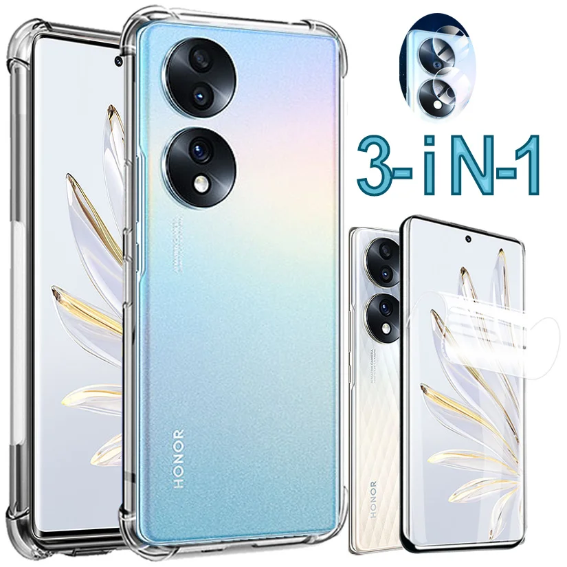 

Silicone Cases Honor 70 Case+Soft Hydrogel Film,For Honor 70 Pro Plus Capa Xonor 70Pro Smartphone Shockproof Transparent Back Cover Honor70 2022 Phone Case